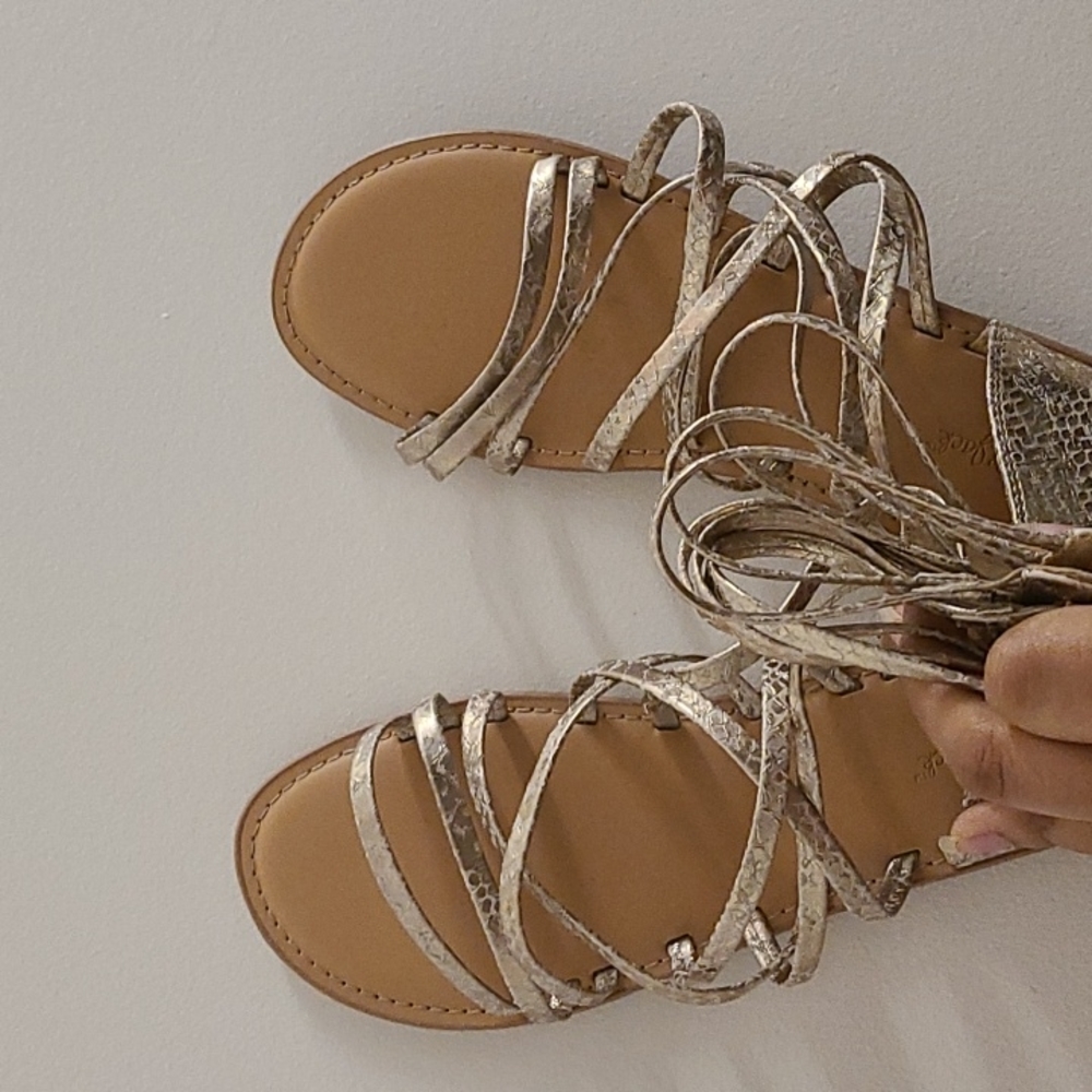 GOLD SNAKE PYTHON PRINT GLADIATOR SANDALS BIG GIRLS YOUTH SIZE 5 NEW STRAPPY ZIP